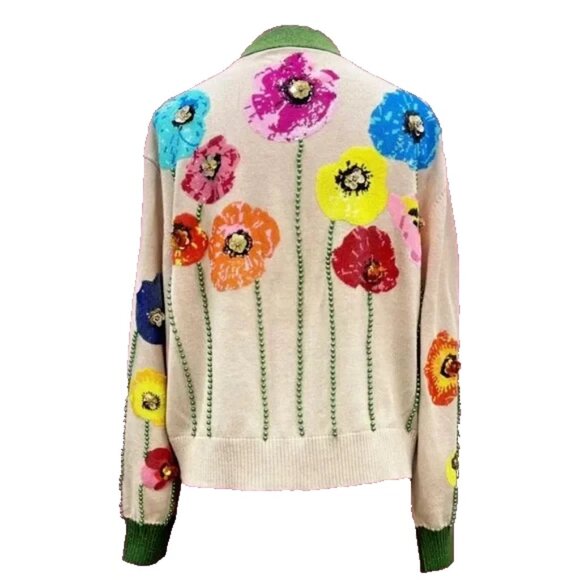 Queen of Sparkles Poppy Flower Beaded Embellished Cardigan XS - Picture 3 of 7